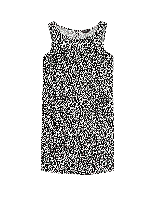 Linen Rich Printed Round Neck Shift Dress