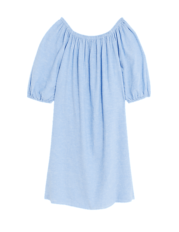 Linen Mix Off-Shoulder A-Line Dress