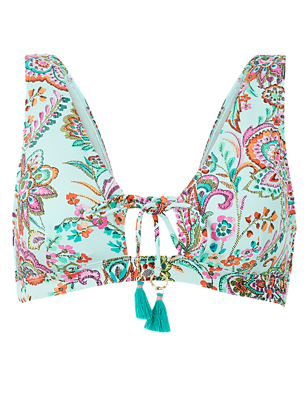 Paisley Print Plunge Bikini Top