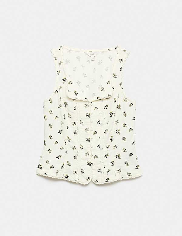 Linen Rich Floral Lace Insert Top - CH