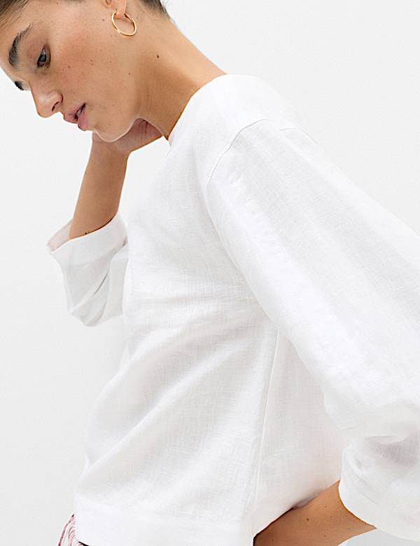 Pure Linen Relaxed Barrel Sleeve Top - MX