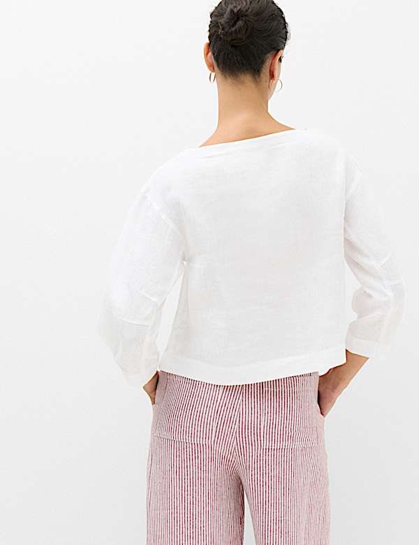 Pure Linen Relaxed Barrel Sleeve Top - MX