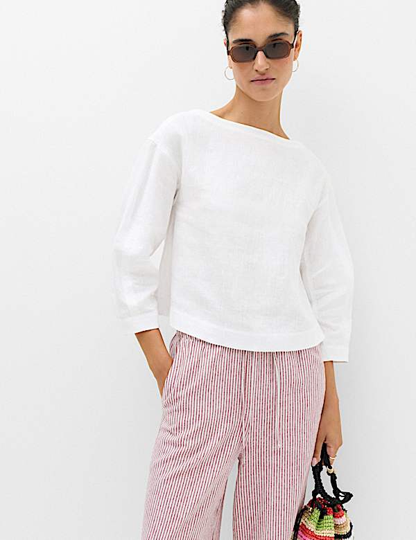 Pure Linen Relaxed Barrel Sleeve Top - MX
