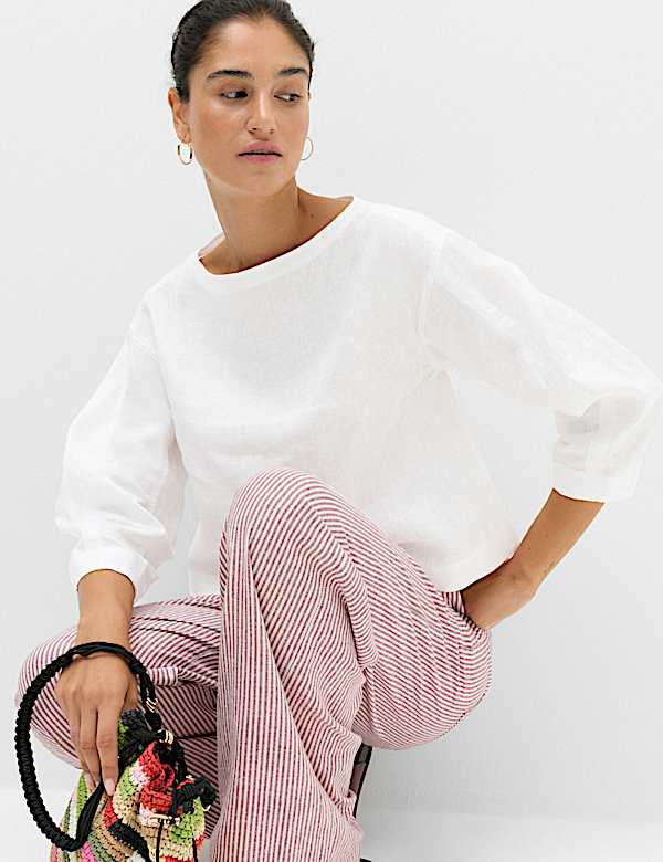 Pure Linen Relaxed Barrel Sleeve Top - MX