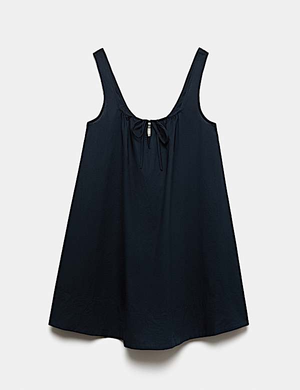 Pure Cotton Tie Front Mini Swing Beach Dress - VN