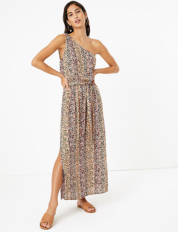 Printed One Shoulder Maxi Beach Dress