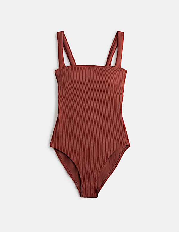 Firm Control Ribbed Square Neck Swimsuit - CN