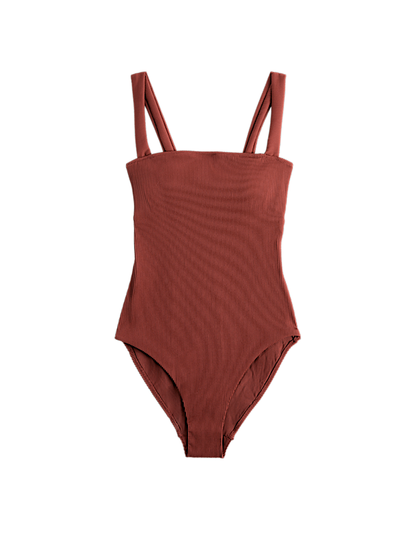 Firm Control Ribbed Square Neck Swimsuit