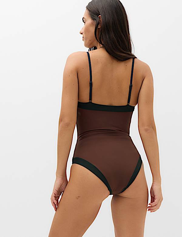 Firm Control Colour Block Square Neck Swimsuit - CN