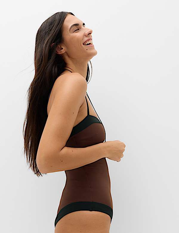 Firm Control Colour Block Square Neck Swimsuit - CN