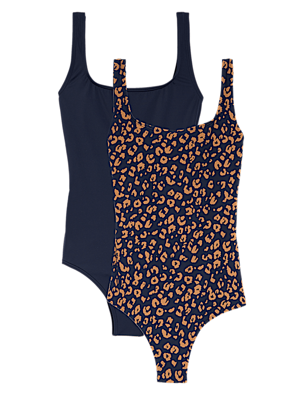 2 Pack Printed Scoop Neck Swimsuits