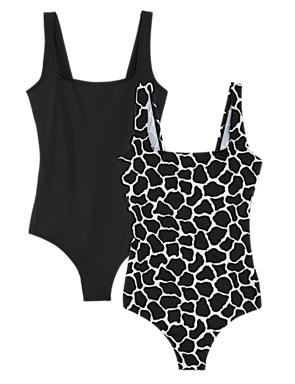 2 Pack Printed Scoop Neck Swimsuits