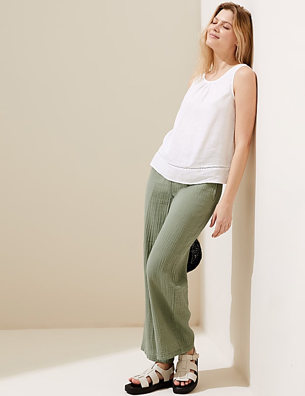Pure Cotton Wide Leg Trousers