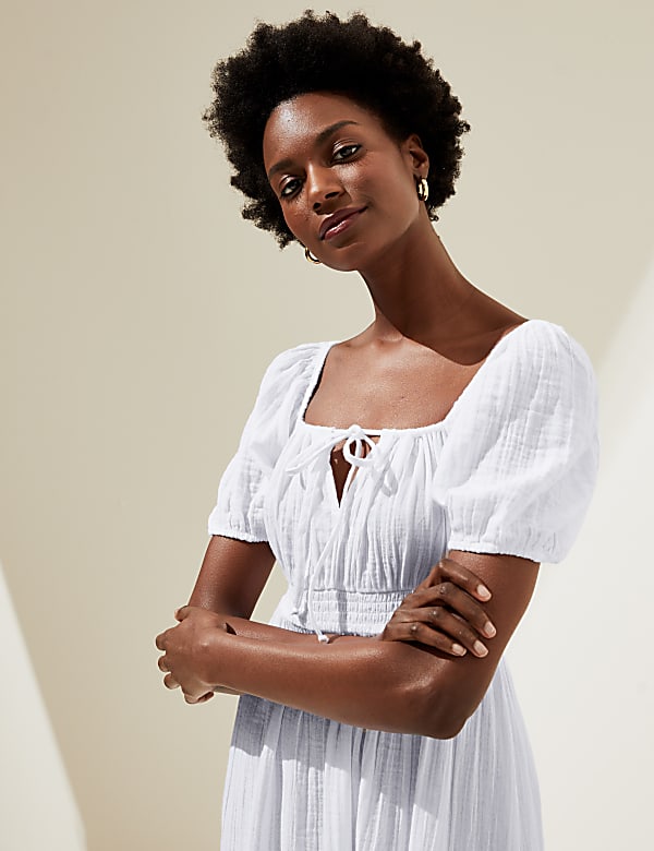 Pure Cotton Square Neck Maxi Tea Dress