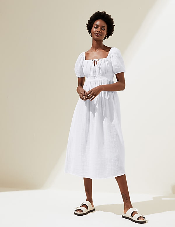 Pure Cotton Square Neck Maxi Tea Dress