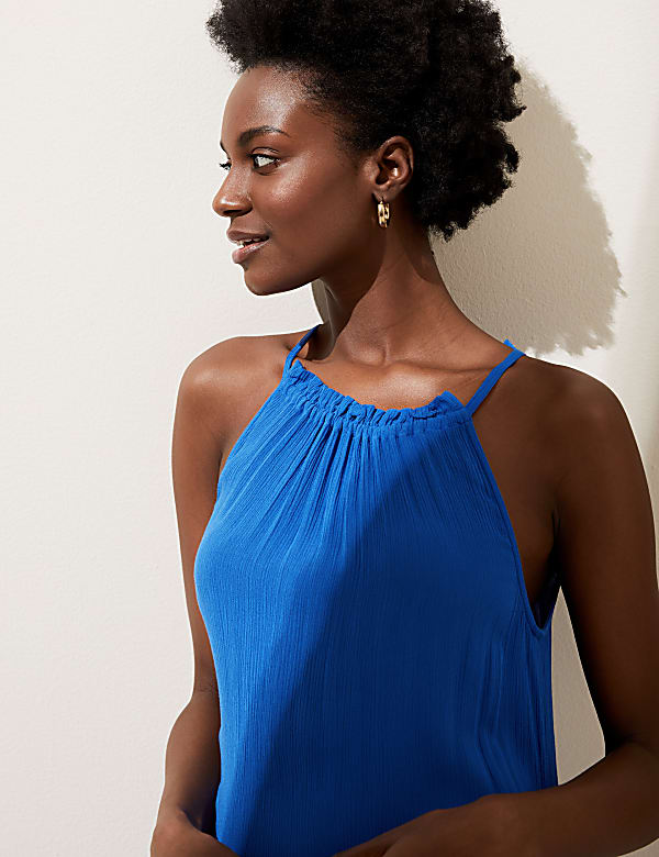 High Neck Sleeveless Maxi Tiered Dress