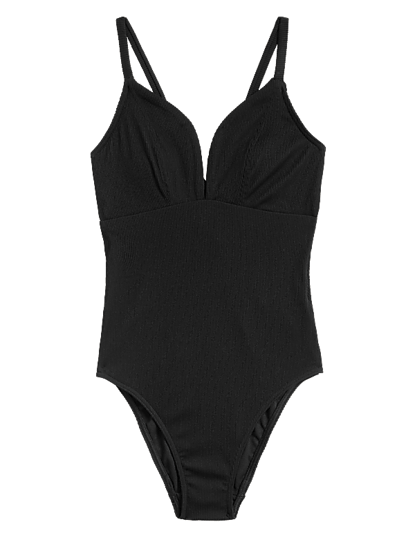 Ribbed Tie Detail Plunge Swimsuit