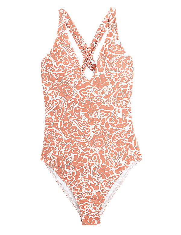 Printed Tie Detail Plunge Swimsuit
