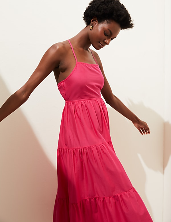 Pure Cotton Square Neck Midaxi Beach Dress BRIGHT RED Dresses M S GR