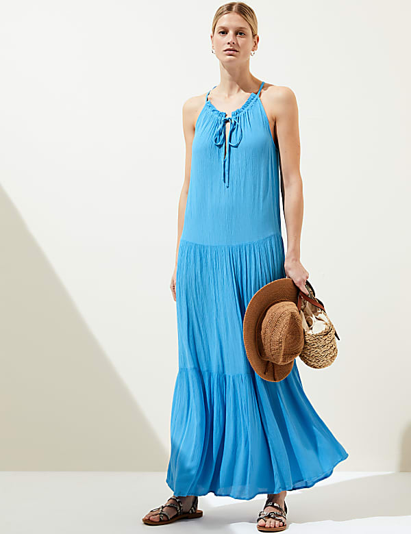 High Neck Midaxi Tiered Beach Dress