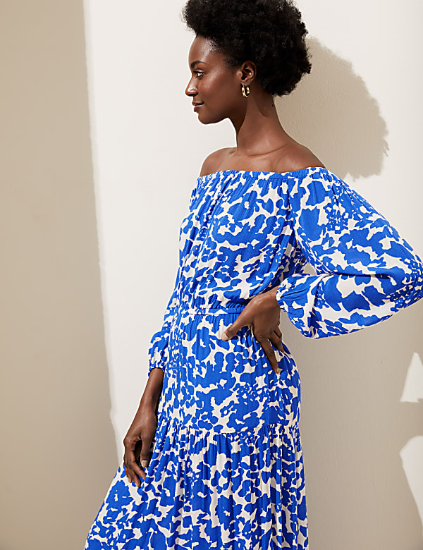Printed Bardot Maxi Dress
