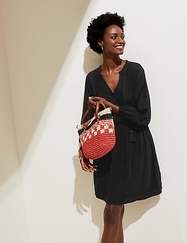 Pure Cotton Embroidered Mini Beach Dress