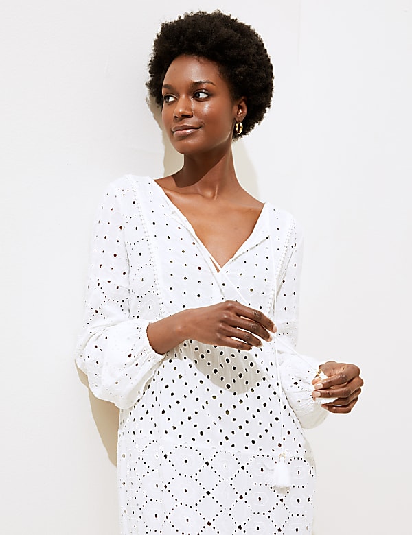 Embroidered V-Neck Maxi Waisted Dress