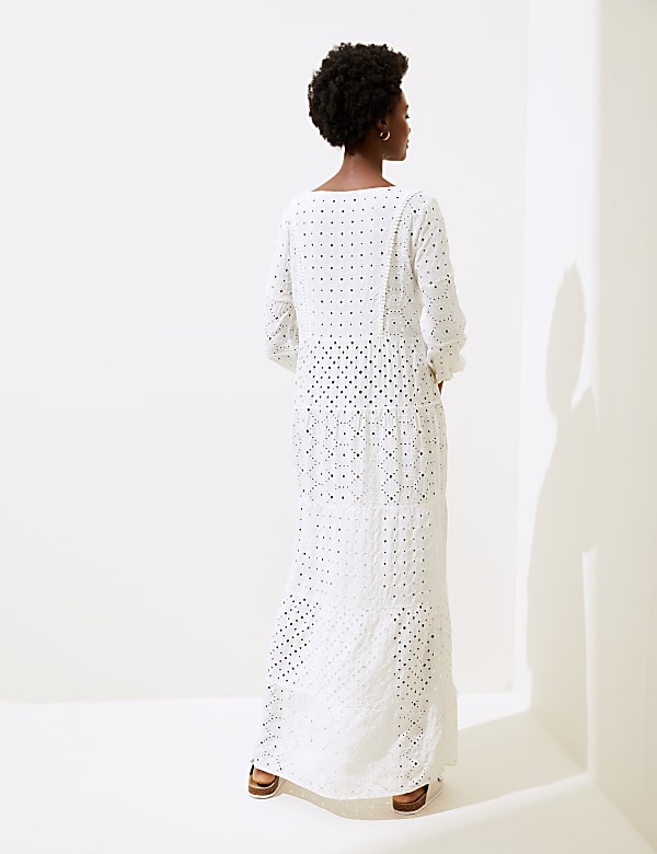 Embroidered V-Neck Maxi Waisted Dress