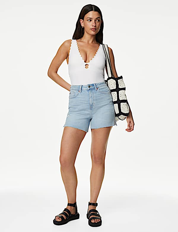 Padded Scallop Plunge Swimsuit