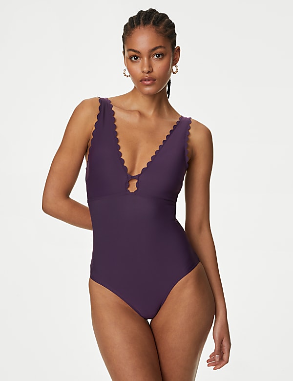 Padded Scallop Plunge Swimsuit
