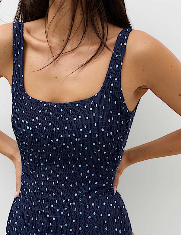 Spot Smocked Scoop Neck Swimsuit - UA