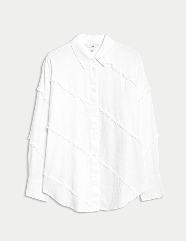 חולצה בגזרה נינוחה מבד עשיר בפשתן עם סיומת פרומה - IL