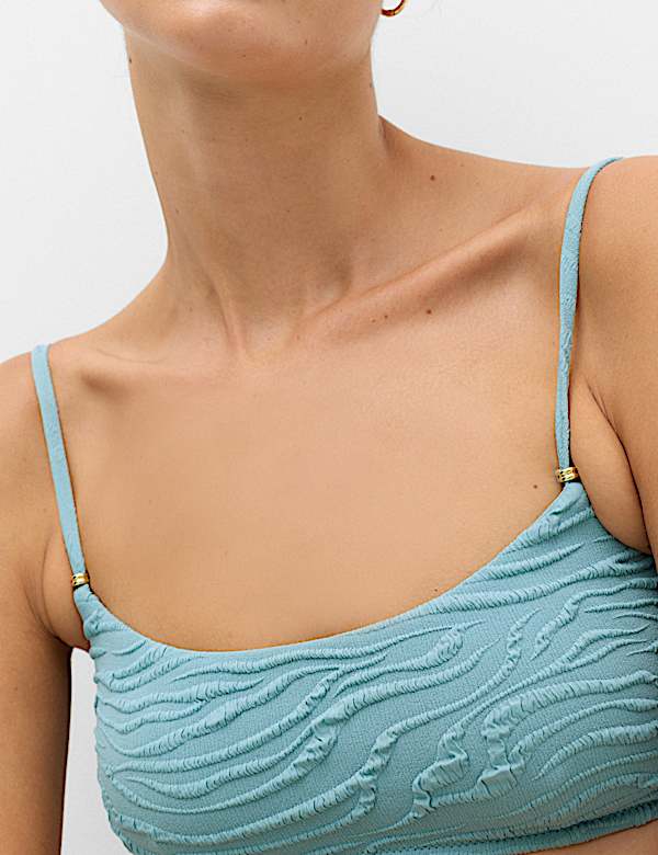 Textured Padded Strap Detail Scoop Neck Bikini Top - CN