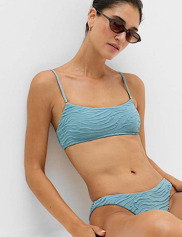 Textured Padded Strap Detail Scoop Neck Bikini Top - CN