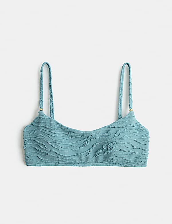 Textured Padded Strap Detail Scoop Neck Bikini Top - CN