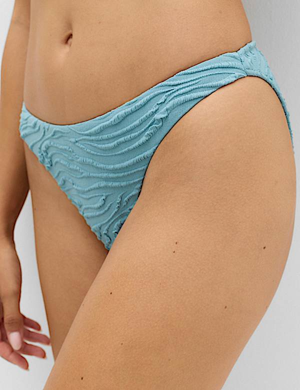 Textured Mid Rise High Leg Bikini Bottoms - NZ