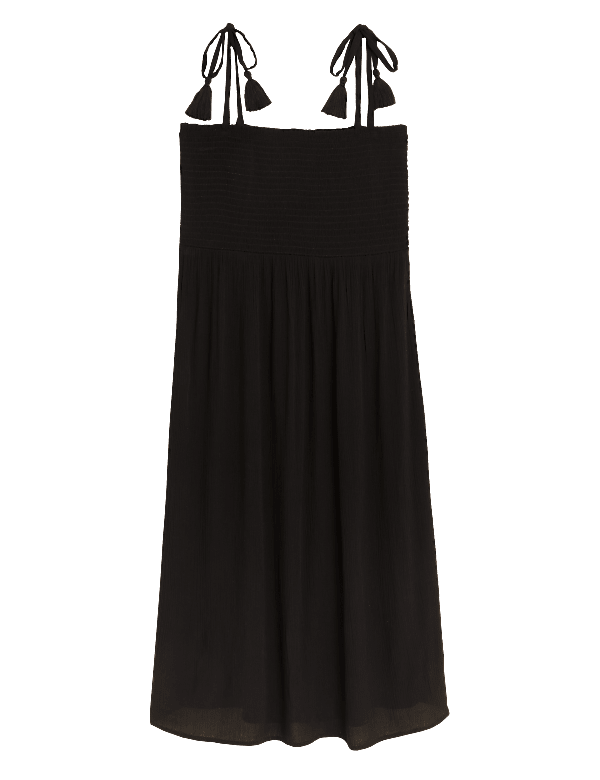 Square Neck Shirred Midi Dress