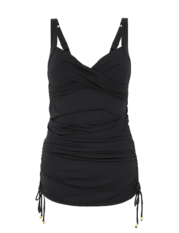 Tummy Control Wrap Skirted Plunge Swimsuit