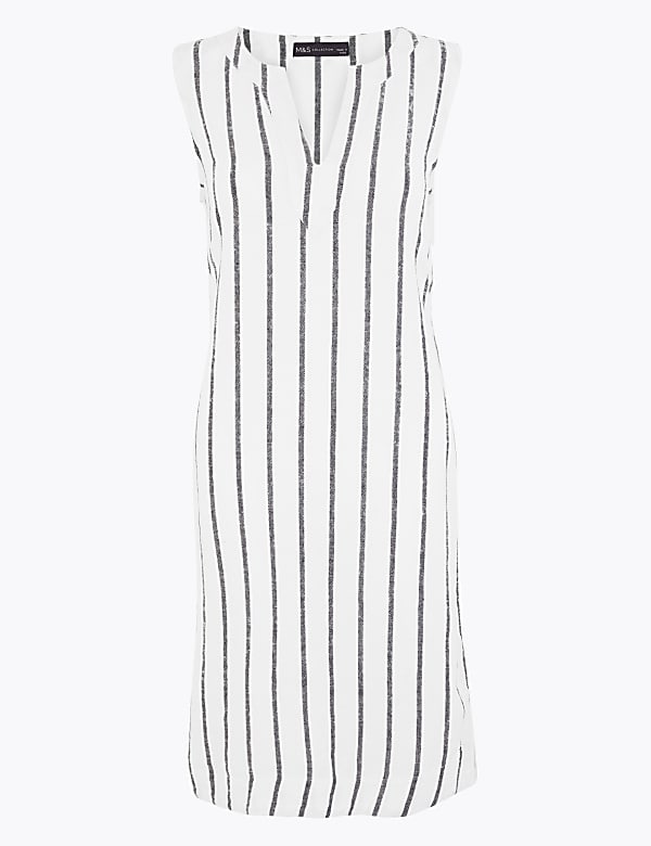 Linen Striped V-Neck Shift Dress