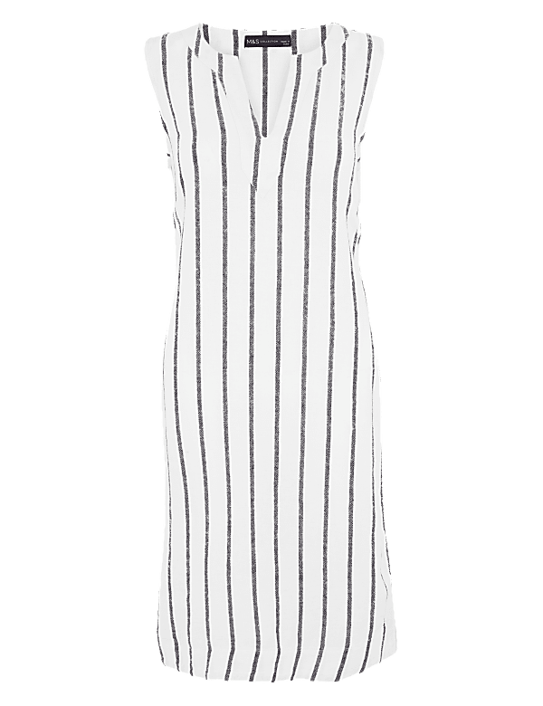 Linen Striped V-Neck Shift Dress