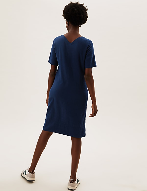 Linen Blend V-Neck Shift Dress