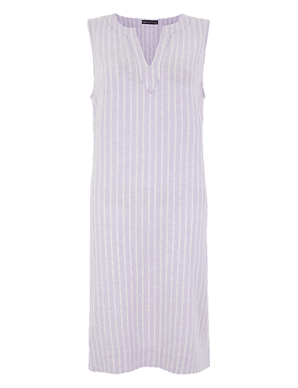 Linen Striped V-Neck Shift Dress
