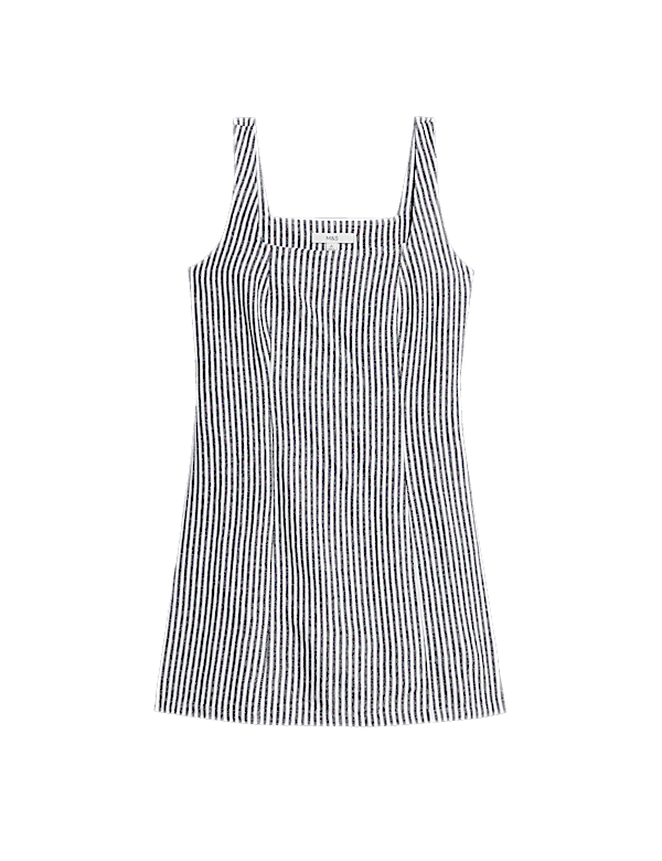 Linen Rich Striped Mini Shift Dress