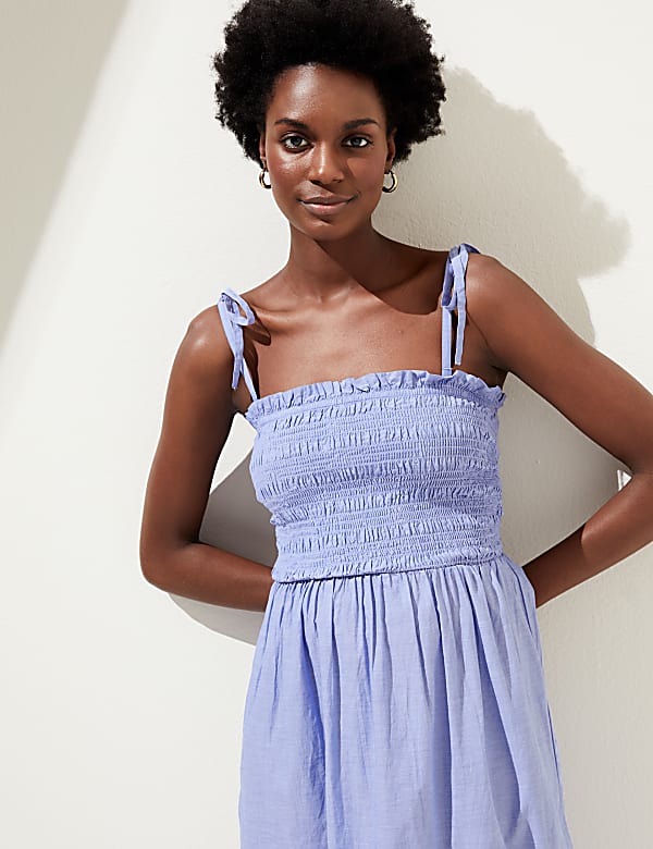 Pure Cotton Shirred Midi Beach Dress