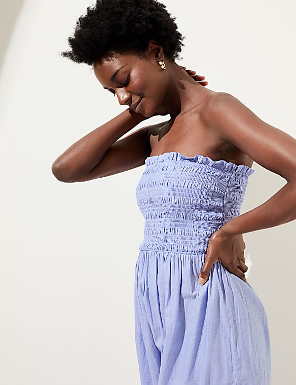 Pure Cotton Shirred Midi Beach Dress