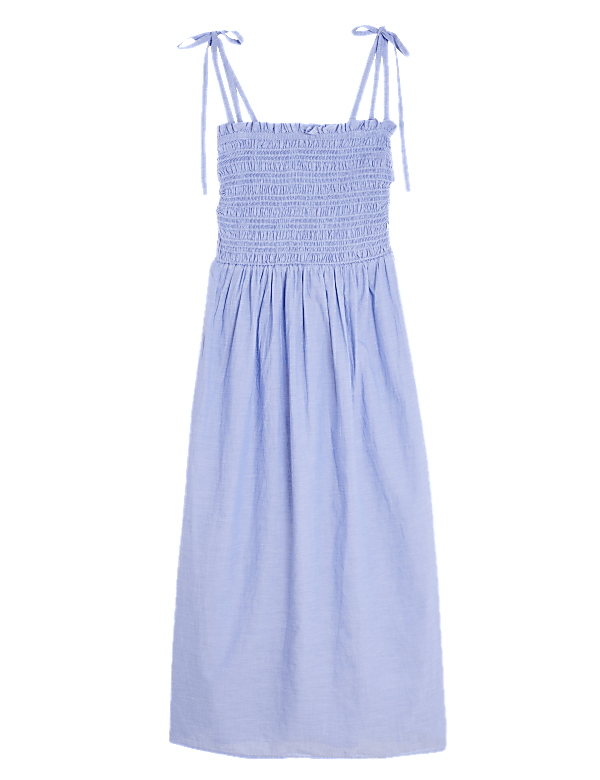 Pure Cotton Shirred Midi Beach Dress