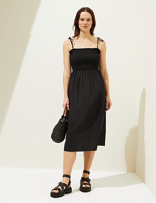 Pure Cotton Square Neck Midi Beach Dress