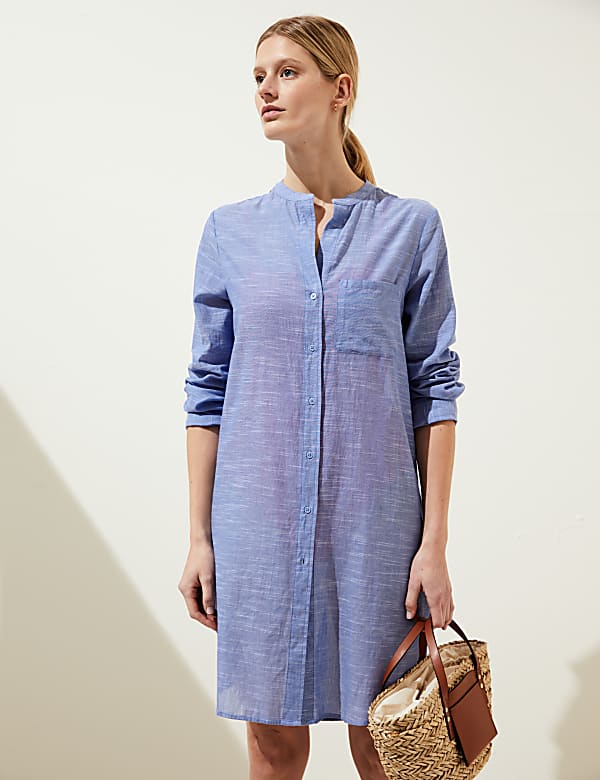 Pure Cotton Collarless Beach Cover Up Shirt