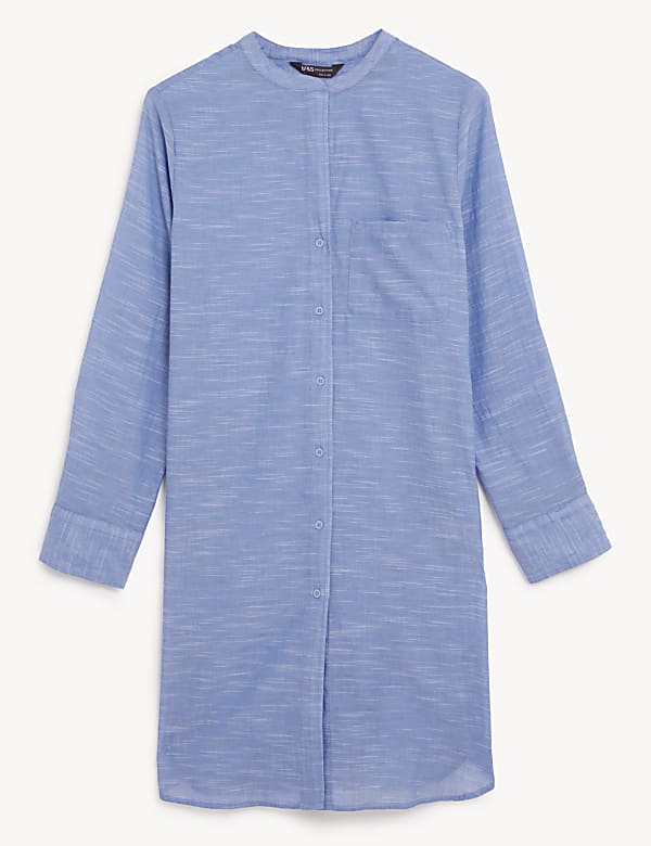 Pure Cotton Collarless Beach Cover Up Shirt - BE