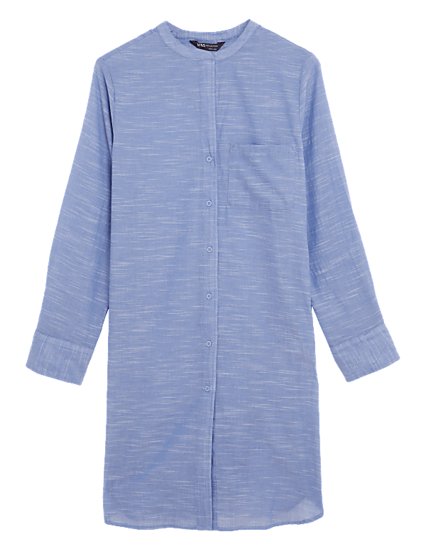 Pure Cotton Collarless Beach Cover Up Shirt